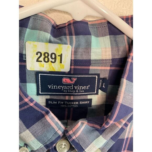 Vineyard Vines Shirt Men Large Blue‎ Check Performance Slim Fit Tucker Cotton - Picture 3 of 9
